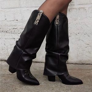 Steve Madden Lassy Fold Over Western Black Boots Size 7 NEW WITHOUT TAGS